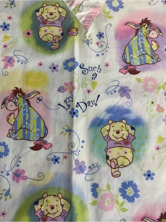 Disney Winnie the Pooh "Such a Lazy Day" V-neck scrub top Women Large Flaw - Picture 7 of 15